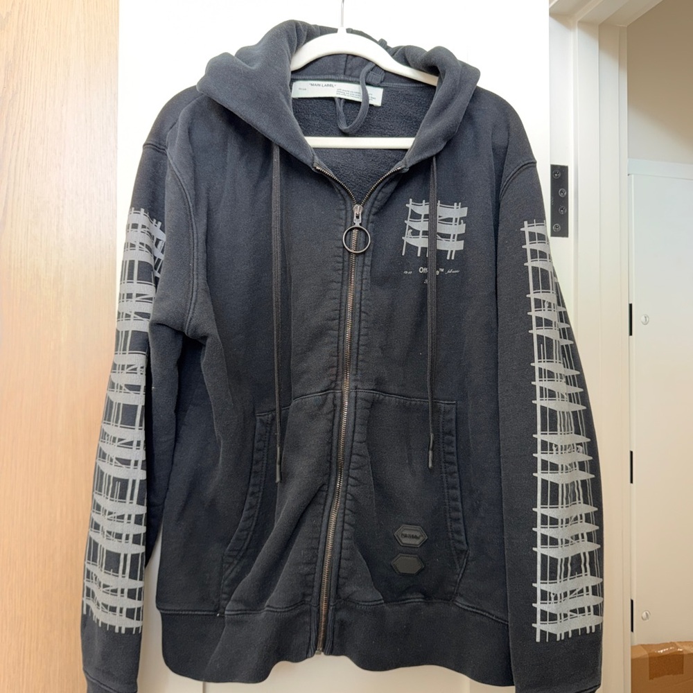 Off-White Charcoal Hoodie with Label Detail